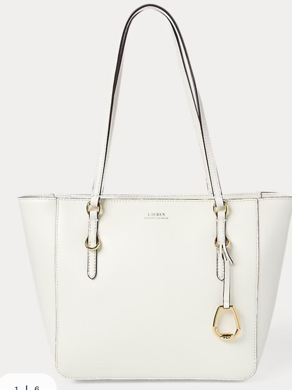 Lauren Ralph Lauren Cream Leather Tote with Gold Hardware